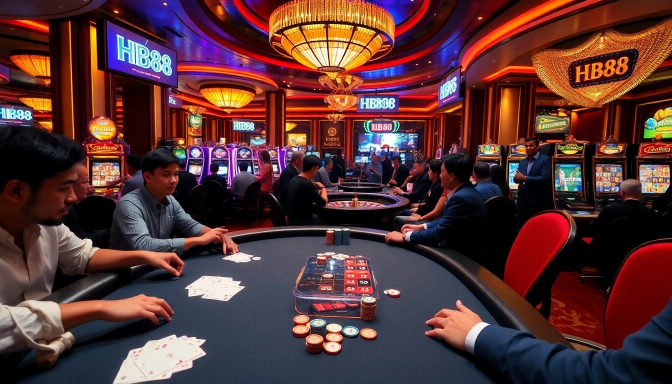 Experience thrilling gameplay at HB88 with vibrant casino tables and captivating slot machines.