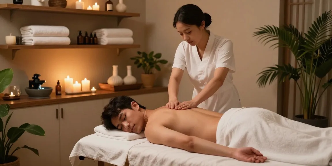 포항마사지에서 남성이 편안하게 전신 마사지를 받는 모습