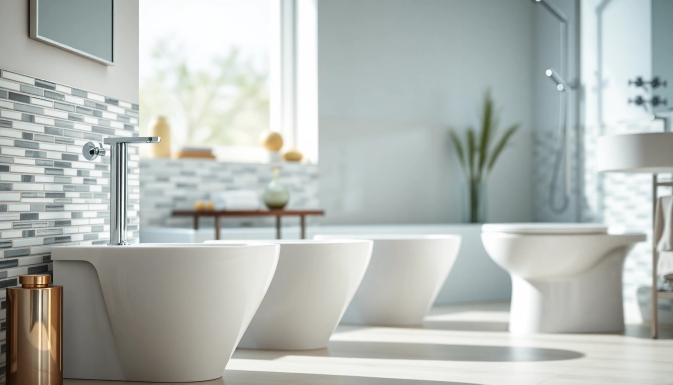 Sanitari moderni in un bagno elegante con dettagli raffinati e luce naturale.