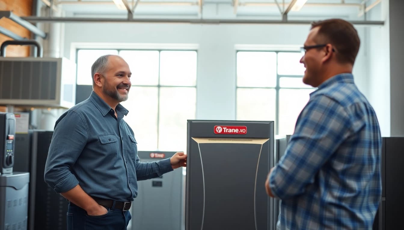 Engaging Trane furnace dealer showcasing advanced heating solutions in a modern showroom.