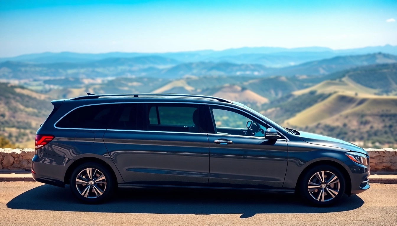 Experience reliable LONG DISTANCE TAXI TRANSFERS with a modern vehicle against a scenic backdrop.