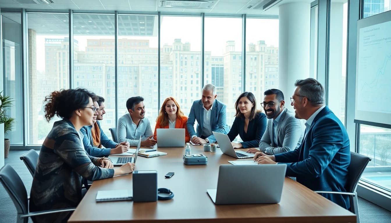 Engaging business meeting captured at https://antrepost.com with diverse professionals discussing strategies.