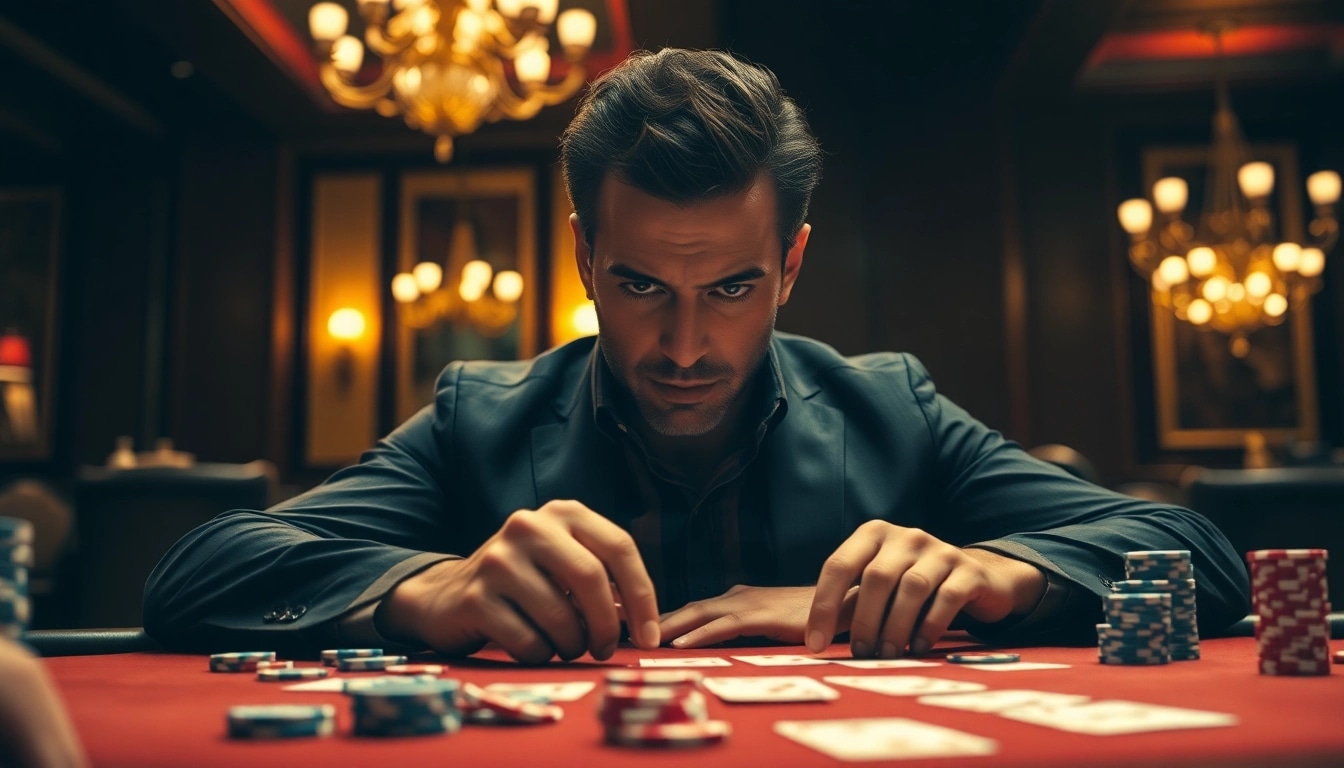 komengtoto pemain judi yang strategis di meja poker dengan kartu dan chip