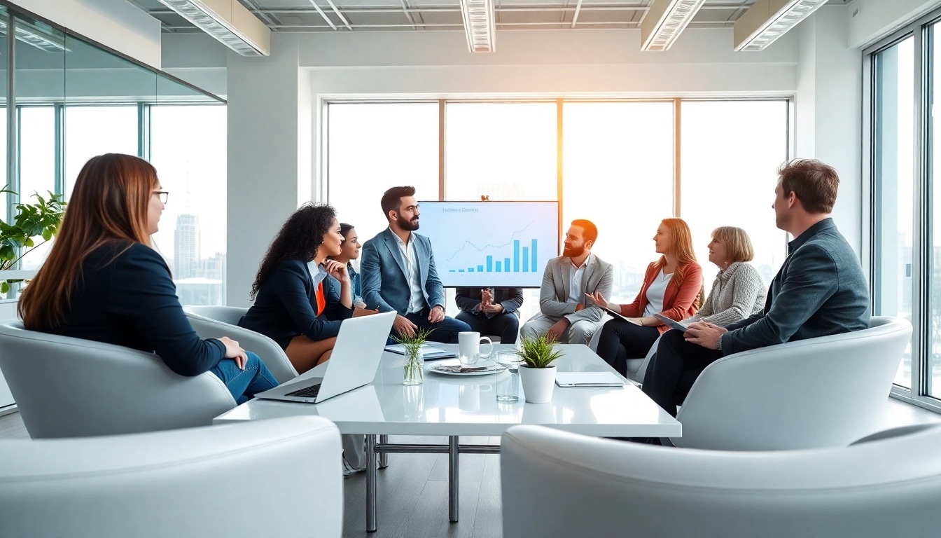 Engaged team in a business meeting environment showcasing collaboration and strategy.