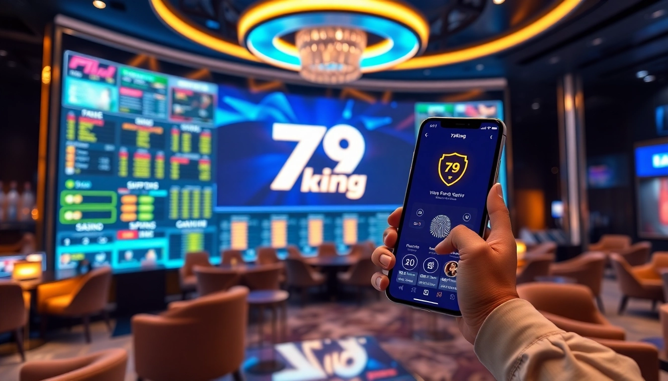 Painel de apostas online da 79king com ícones de segurança e quadros de cotações