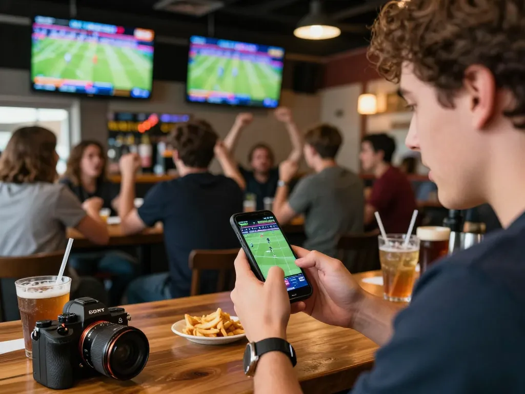 Engaging sports fan betting on rr 88 during live event at a lively bar.