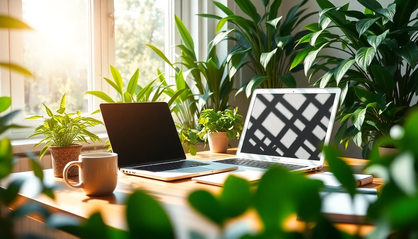 Creëer een productieve ruimte met een laptop en planten, geïnspireerd door https://www.stofnodig.nl.