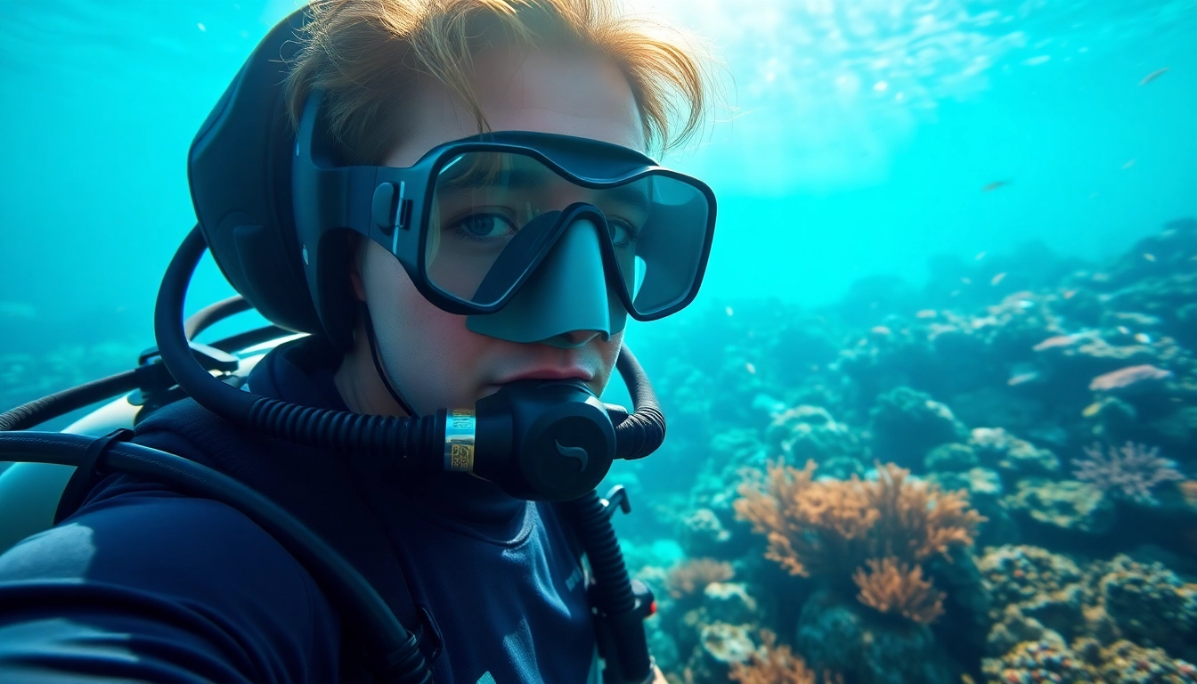 Tauchen Lernen mit einem professionellen Taucher in einer bunten Unterwasserlandschaft.