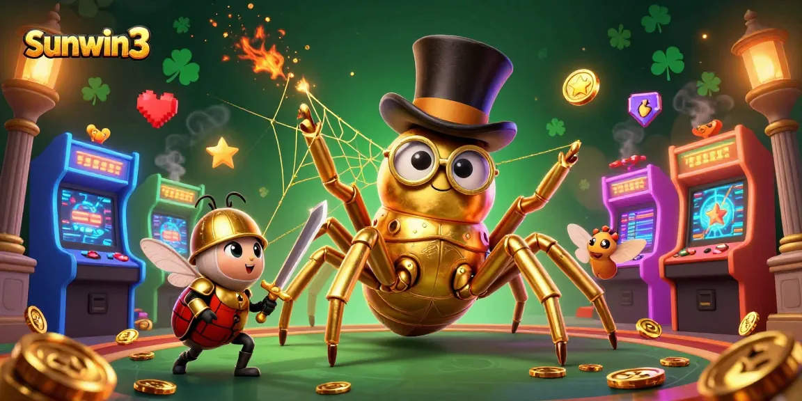Engage with sunwin3's vibrant casino adventure featuring a golden tarantula among arcade treasures.