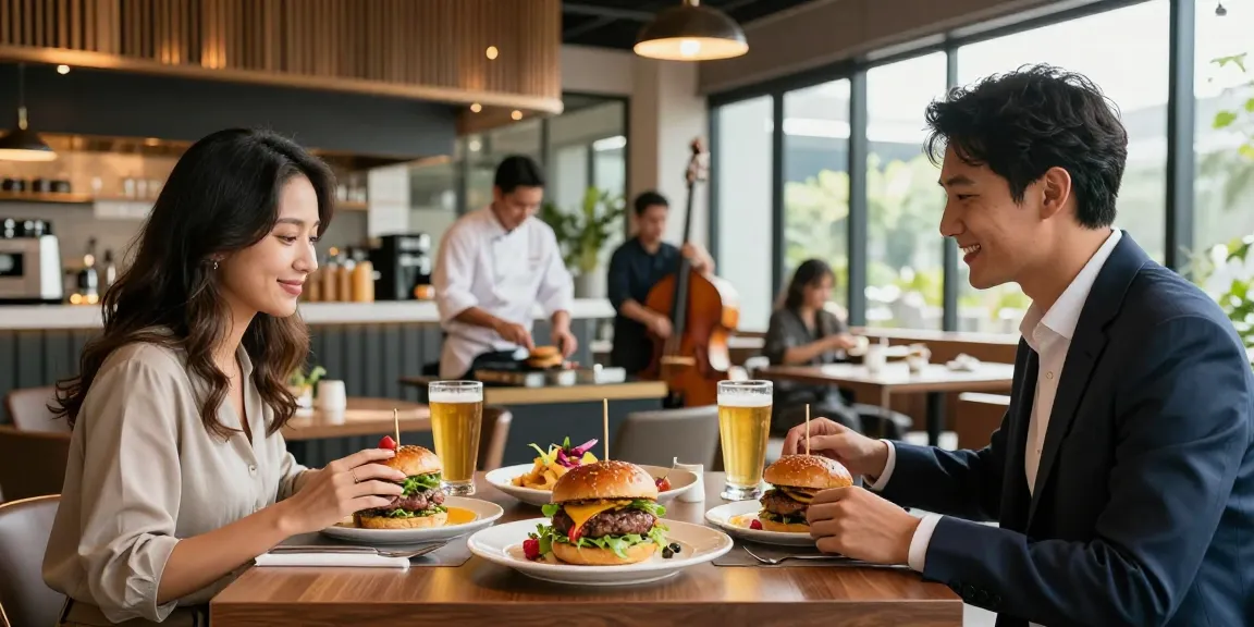 ROKOK88 alternatif gourmet burger dining experience with elegant decor and inviting atmosphere in Jakarta.