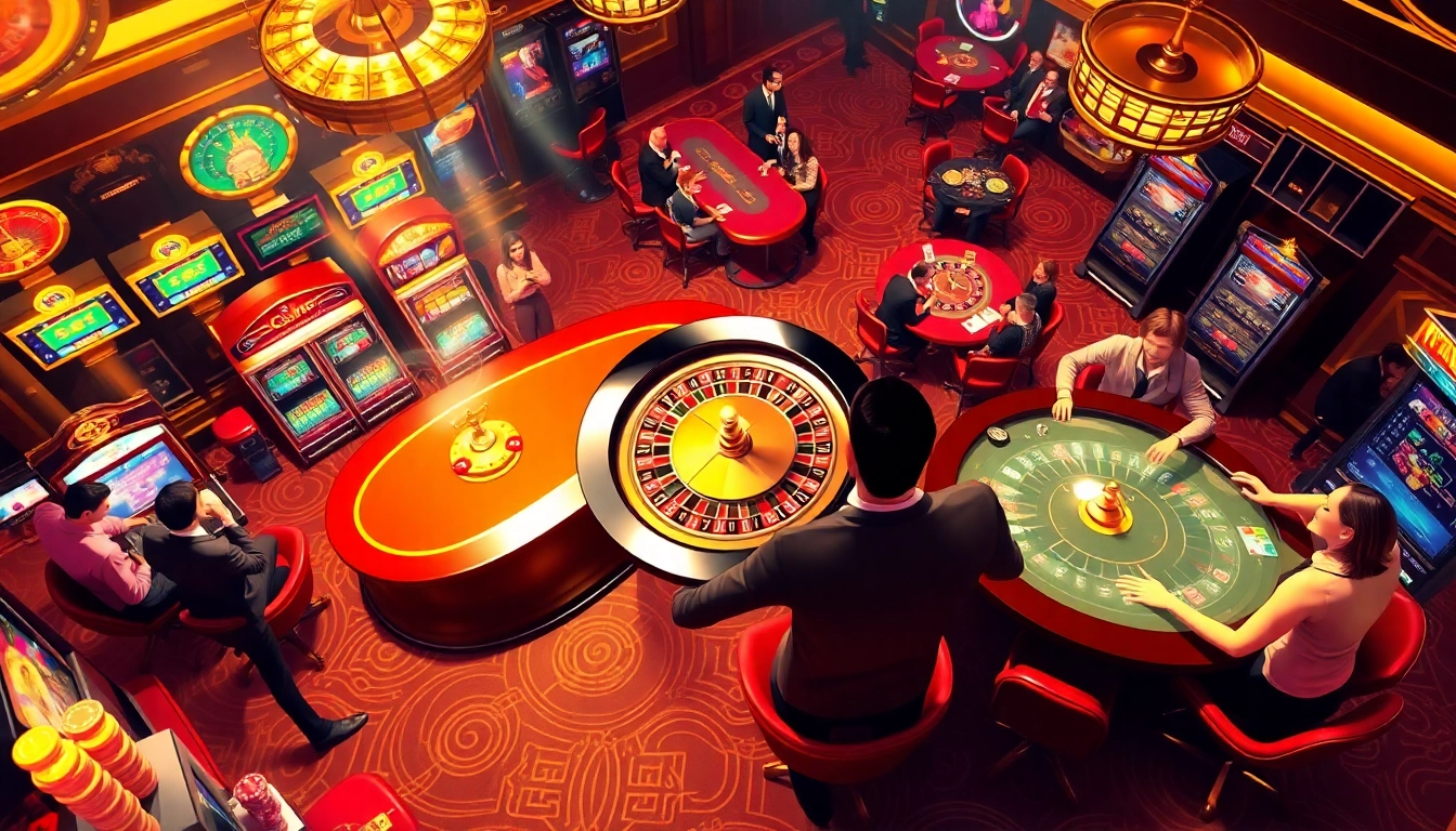 S666 đăng nhập in an elegant casino scene showcasing poker excitement and lively roulette action.