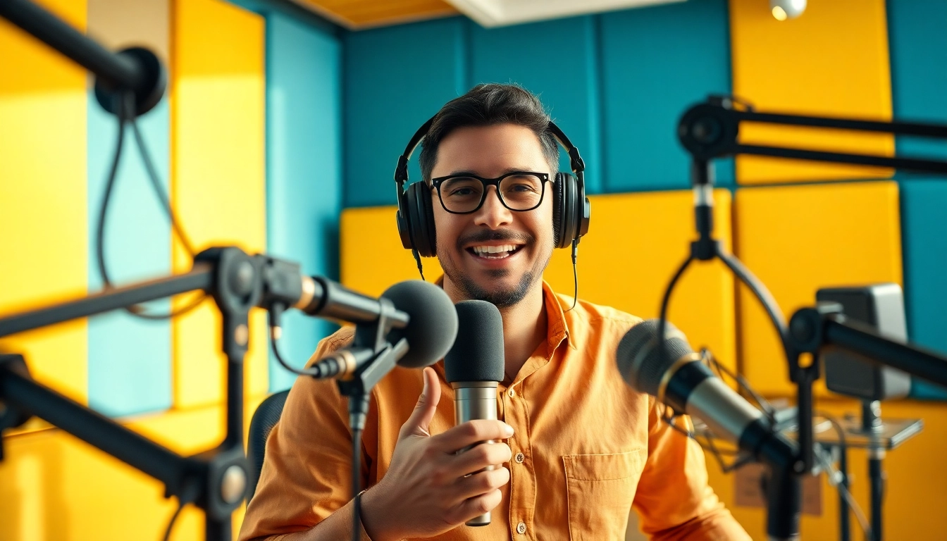 Engaging moment from https://chadronradio.com/ with a cheerful radio host in a lively studio.