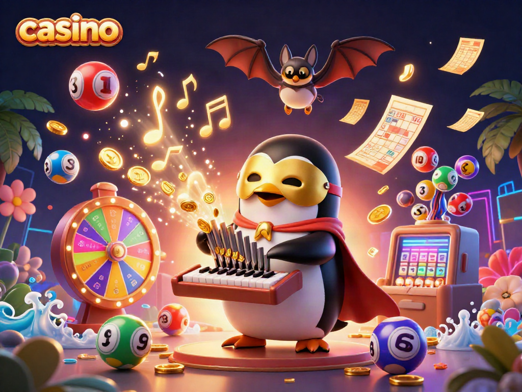 Experience thrilling casino action with colorful lottery elements and animated characters.