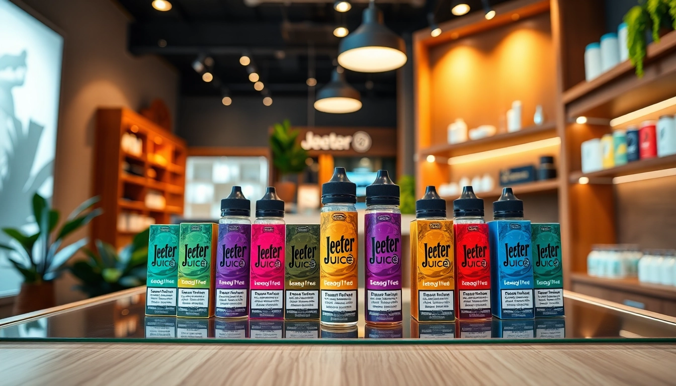 Showcase of jeeter juice 2g vape products in a modern retail environment.