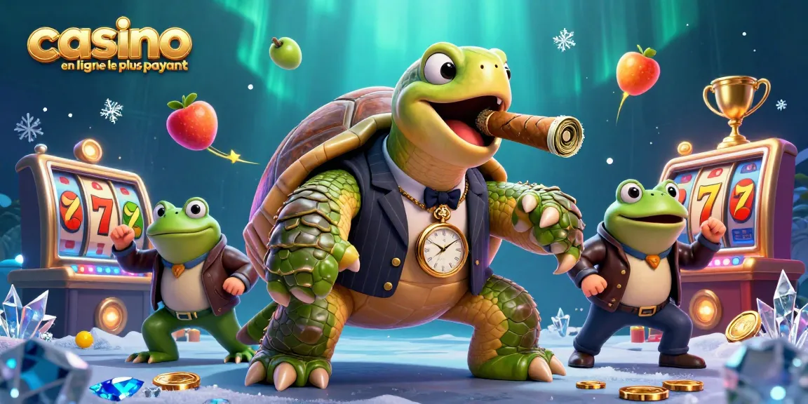 Une scène dynamique de casino avec une tortue en costume, créant une expérience immersive dans le casino en ligne le plus payant.