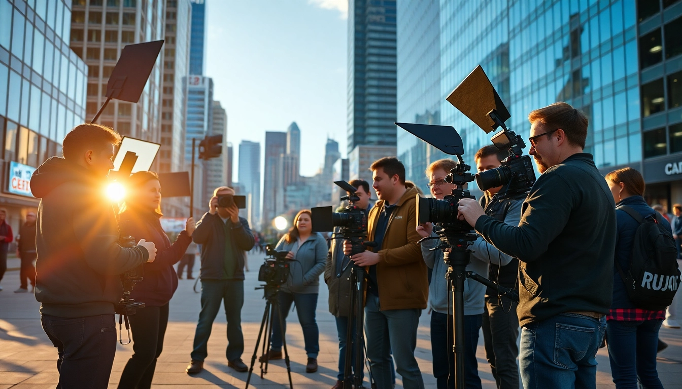 Showcasing Calgary Video Production team creating impactful films against the urban skyline.