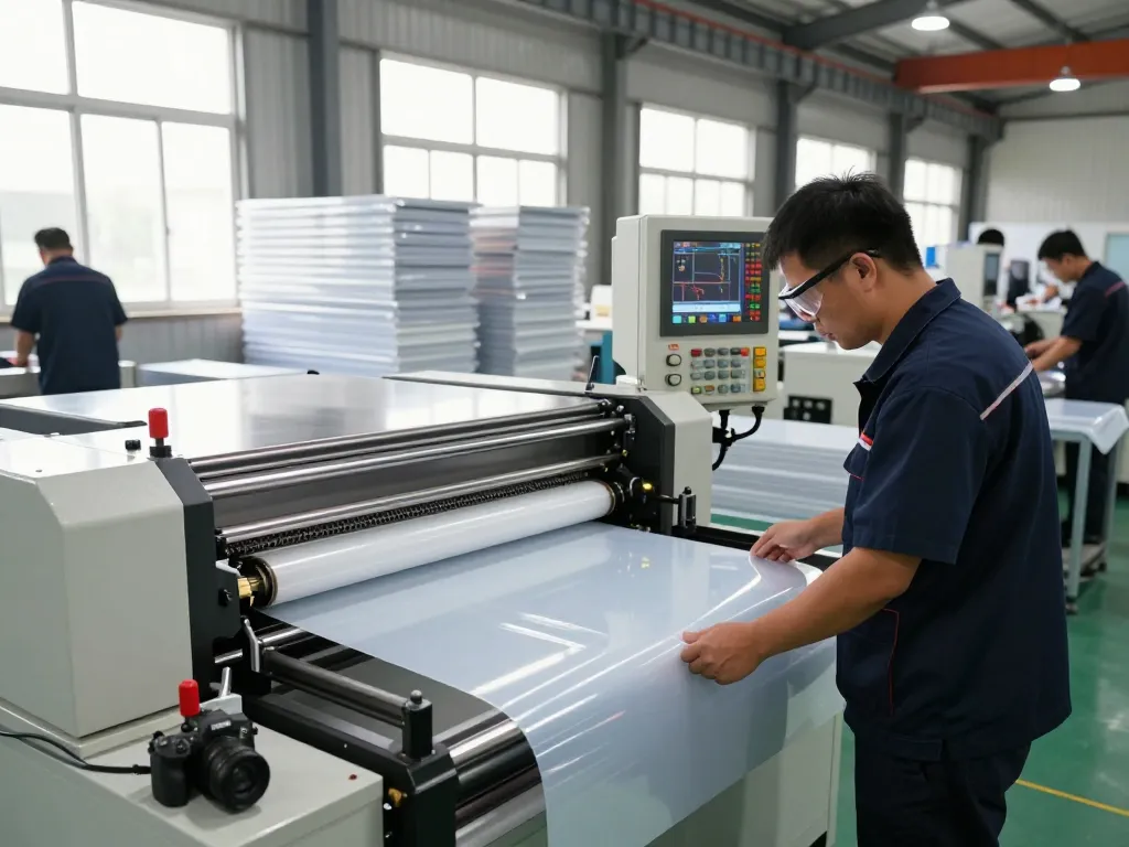 Inspecting high-quality bóc giấy ép plastic hà nội lamination machine in an innovative industrial setting.