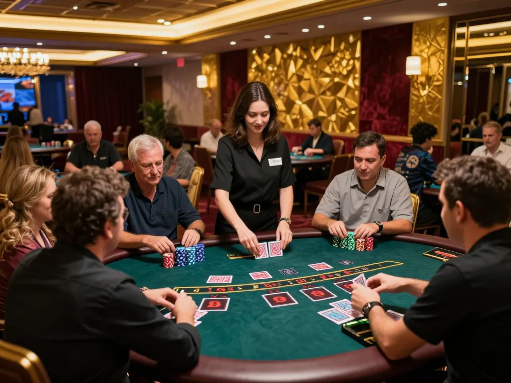 Players enjoying the excitement of king33 blackjack at a lively casino table setting.