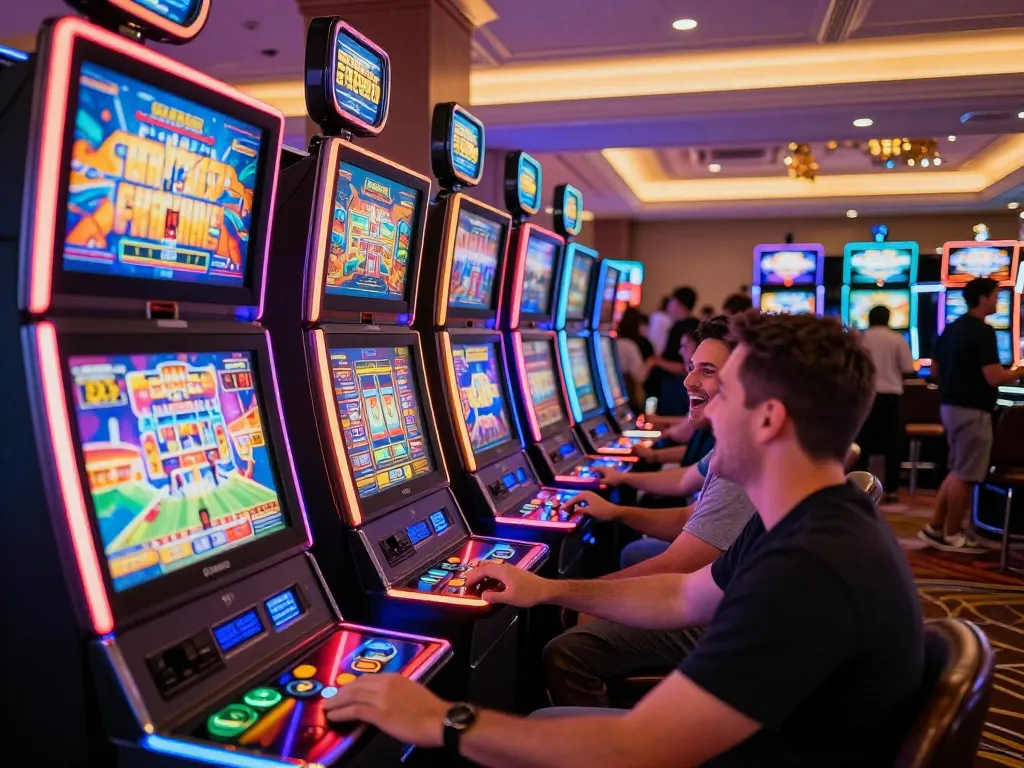 Engaging players at Da88 slot machines enjoying vibrant casino gaming experience.