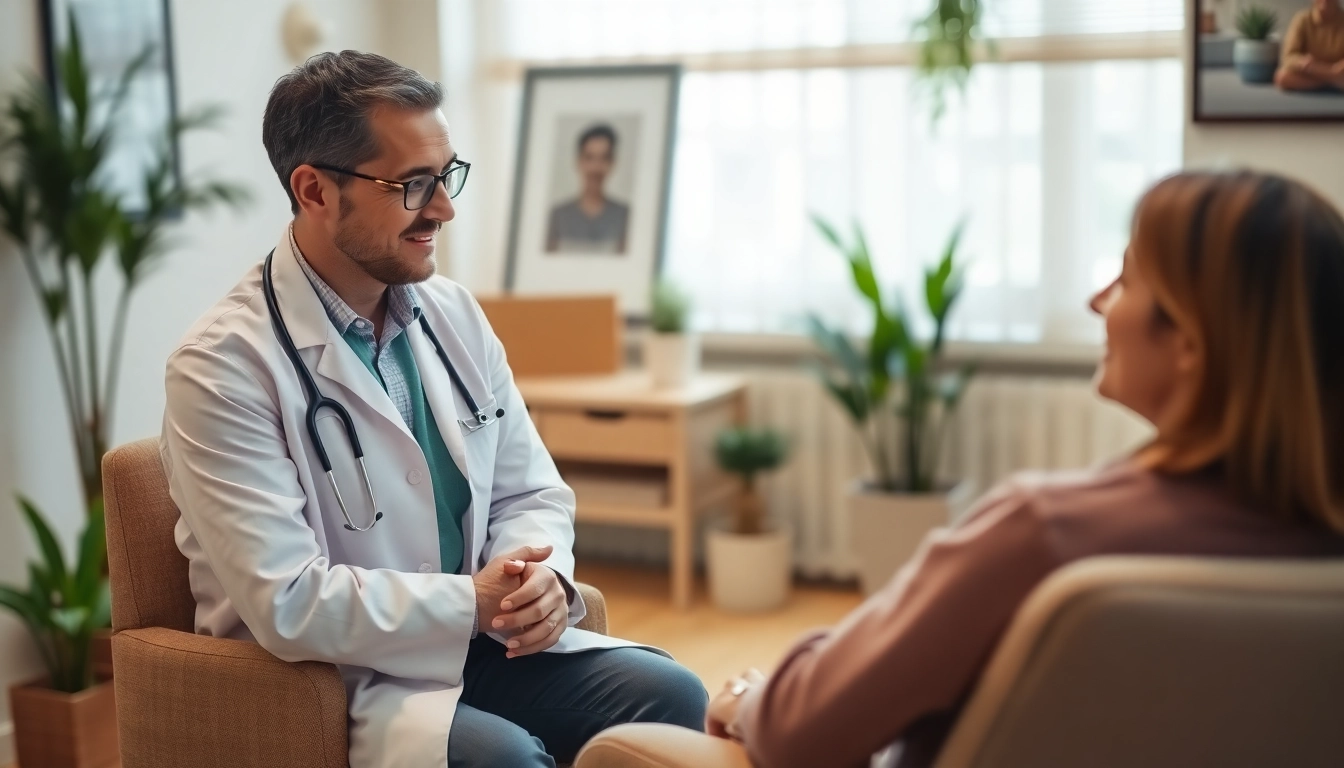Psychiatrist in Dubai consulting with a patient in a serene office setting.