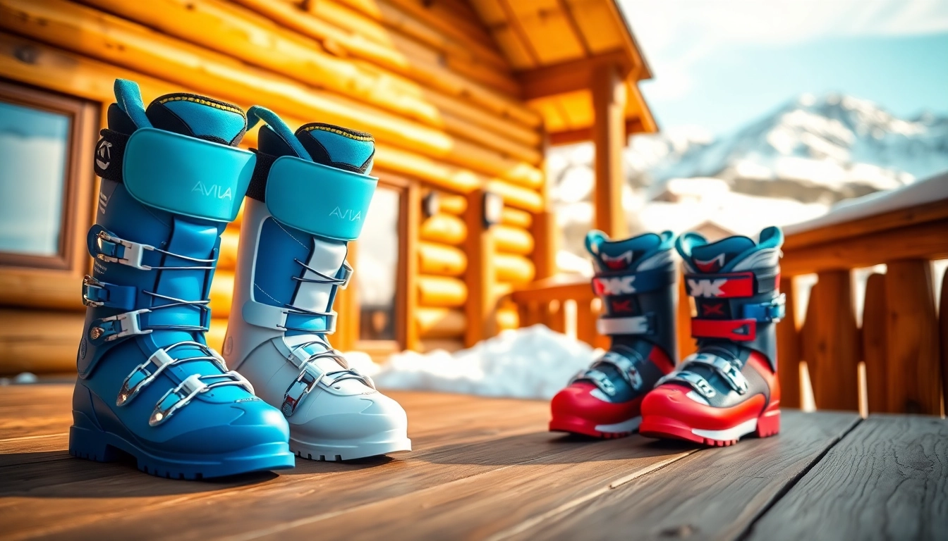 Ski boots on a rustic background emphasize comfort and style for winter sports enthusiasts.