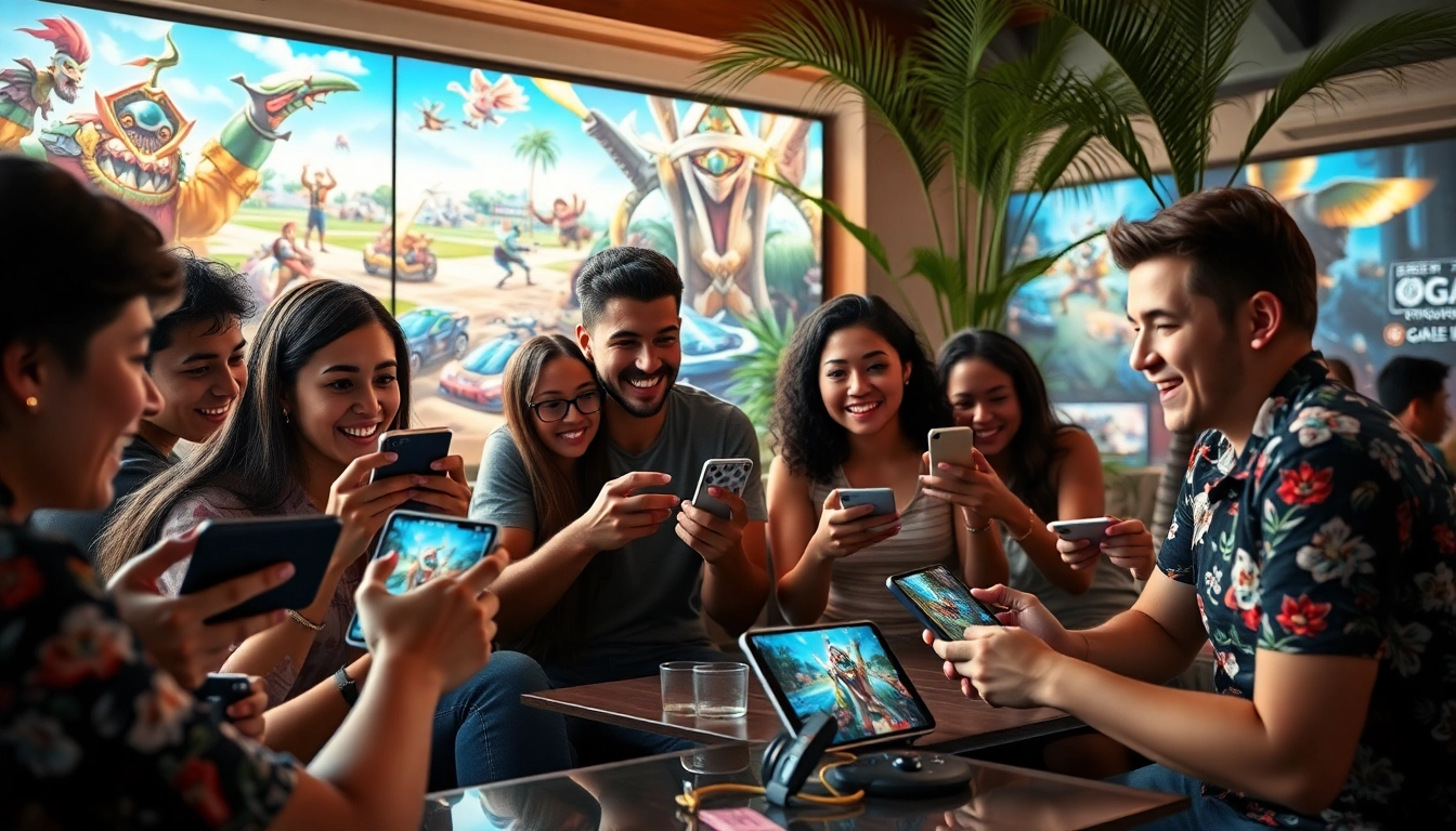 Engaged players enjoying Jawal Games in a lively gaming atmosphere.