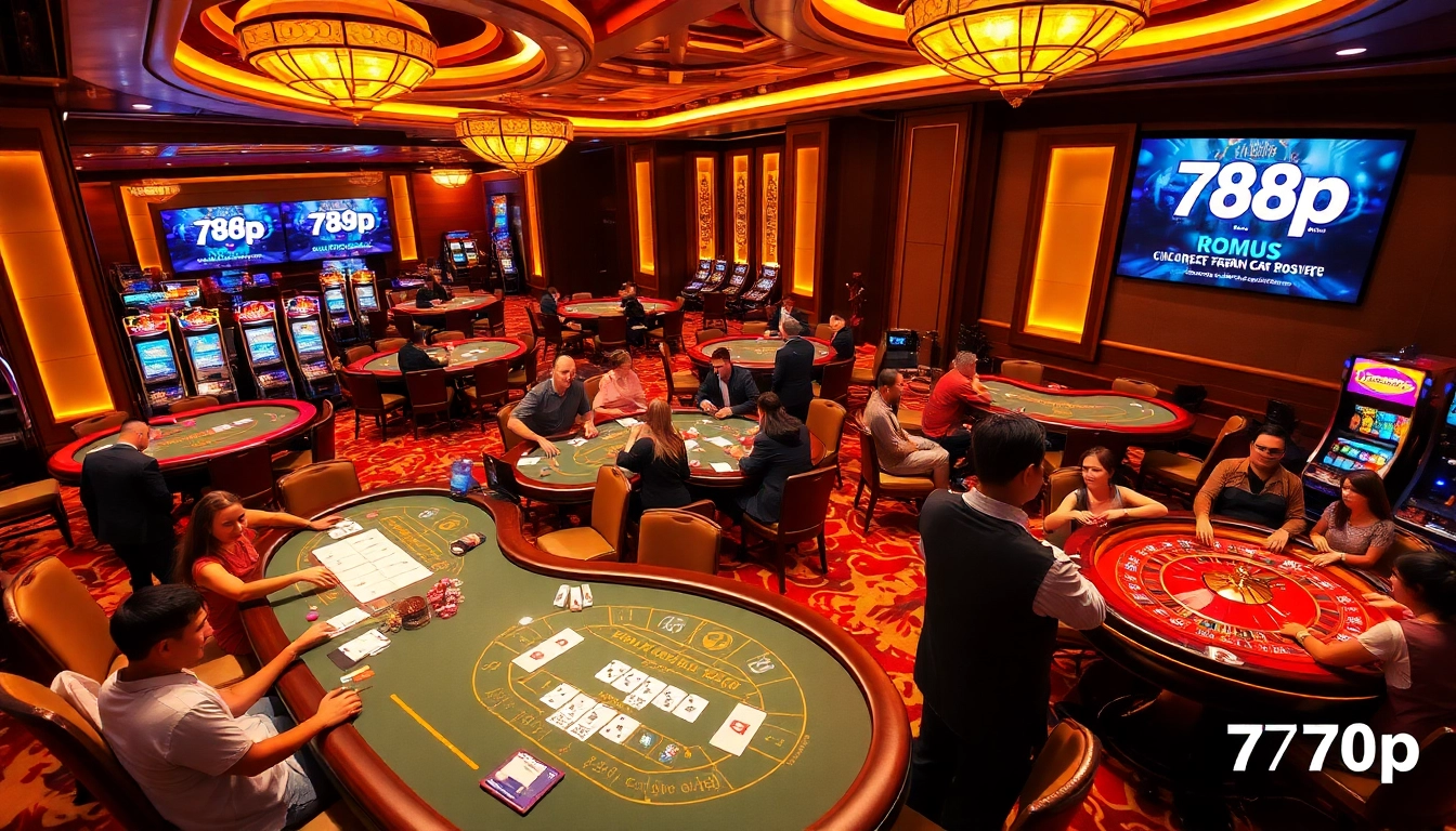Players enjoying thrilling games at 789p casino, surrounded by vibrant decor and prizes.