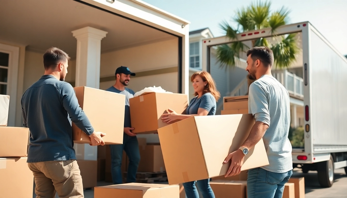 Movers from a residential moving company Bluffton carefully packing a family's belongings.