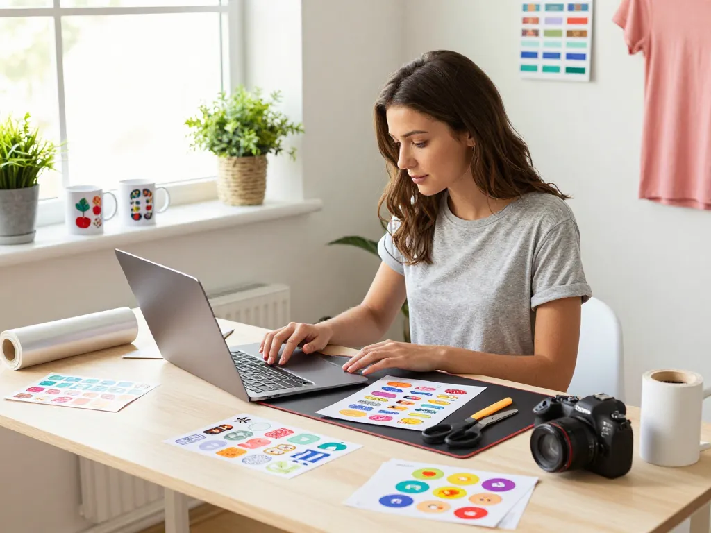 Creating unique designs in a vibrant DIY home studio focused on Design Space for Cricut projects.
