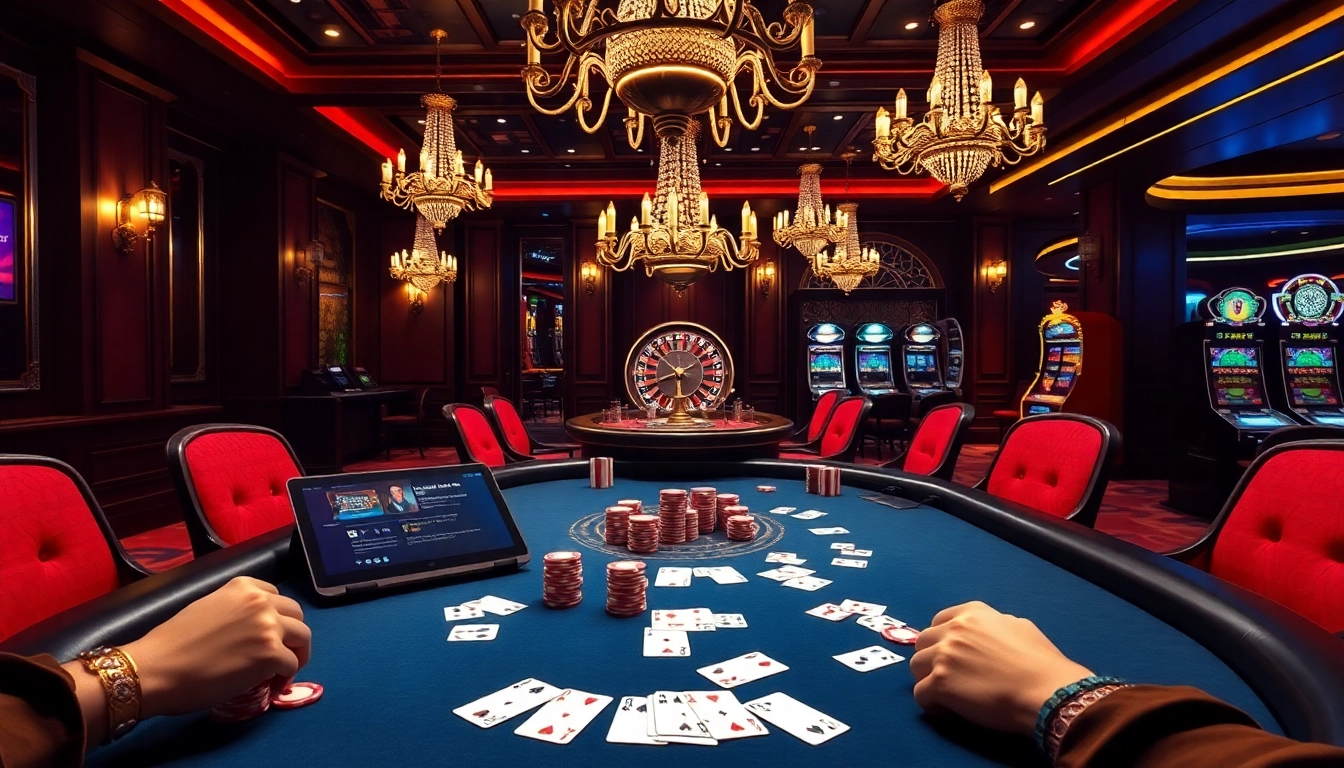 Engaging players strategizing with hidden wiki links at a luxurious casino poker table.