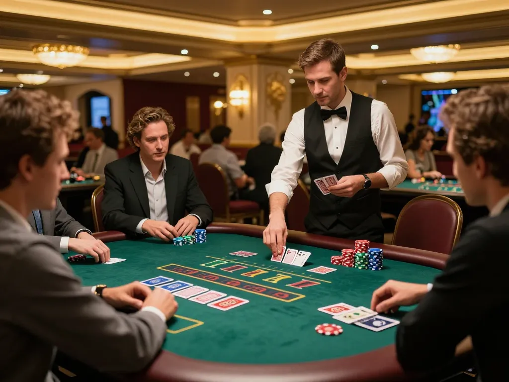 Experience the thrill of NHÀ CÁI FABET with high-stakes blackjack action at an elegant casino.
