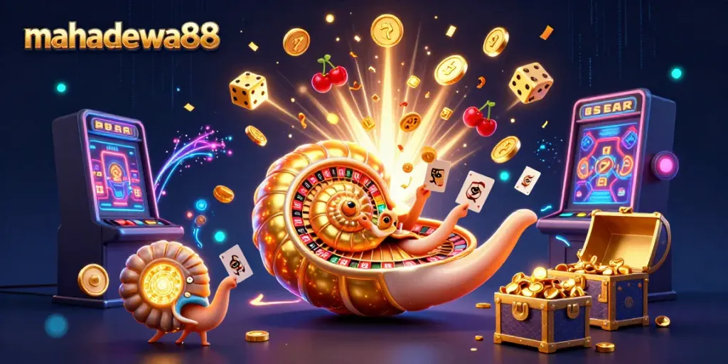 Engage in thrilling gameplay at mahadewa88 with a vibrant casino scene featuring dynamic slot machines and card games.