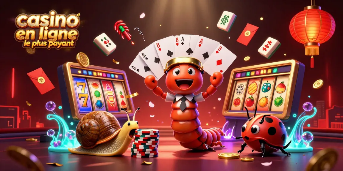 Visualisez un dealer et un escargot à la recherche du casino en ligne le plus payant, entourés de symboles de jeux.