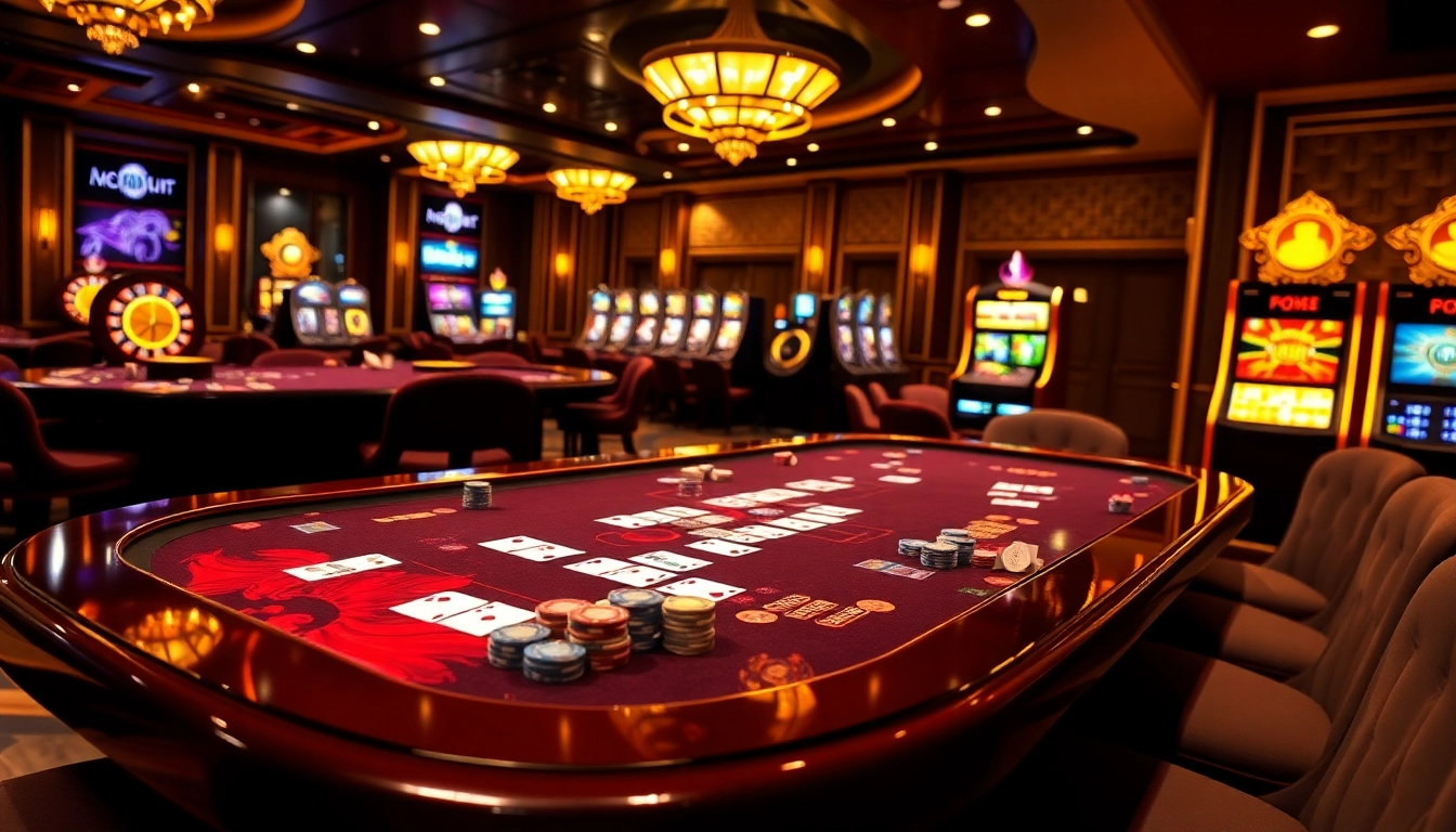 GG88 casino table filled with chips and cards, showcasing an exciting poker game atmosphere.
