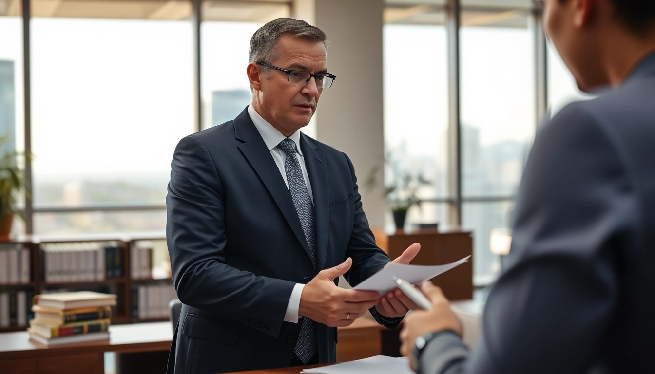 Asheville criminal defense lawyer consulting with a client in a professional office setting.