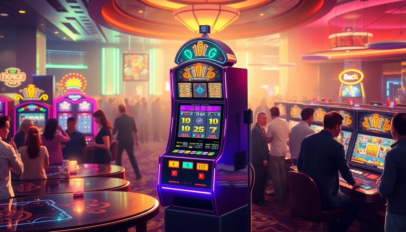 Memenangkan unogg slot di mesin permainan dengan suasana ceria casino.
