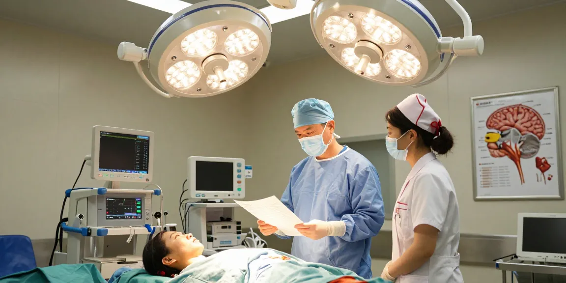 Pre-surgery consultation scene focused on Beyin ameliyatı preparations with medical professionals in action.