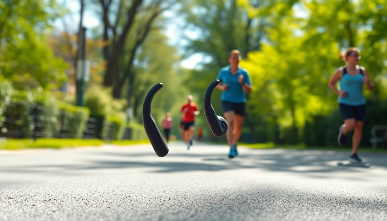 Shokz headphones designed for running, emphasizing their open-ear feature in a vibrant outdoor setting.