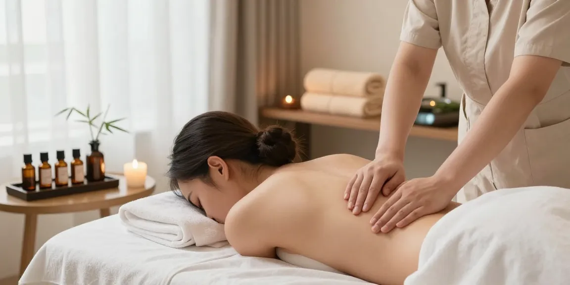 마사지 치료 중 편안한 환경에서 치료사가 부드러운 손길로 고객을 돌보고 있는 모습