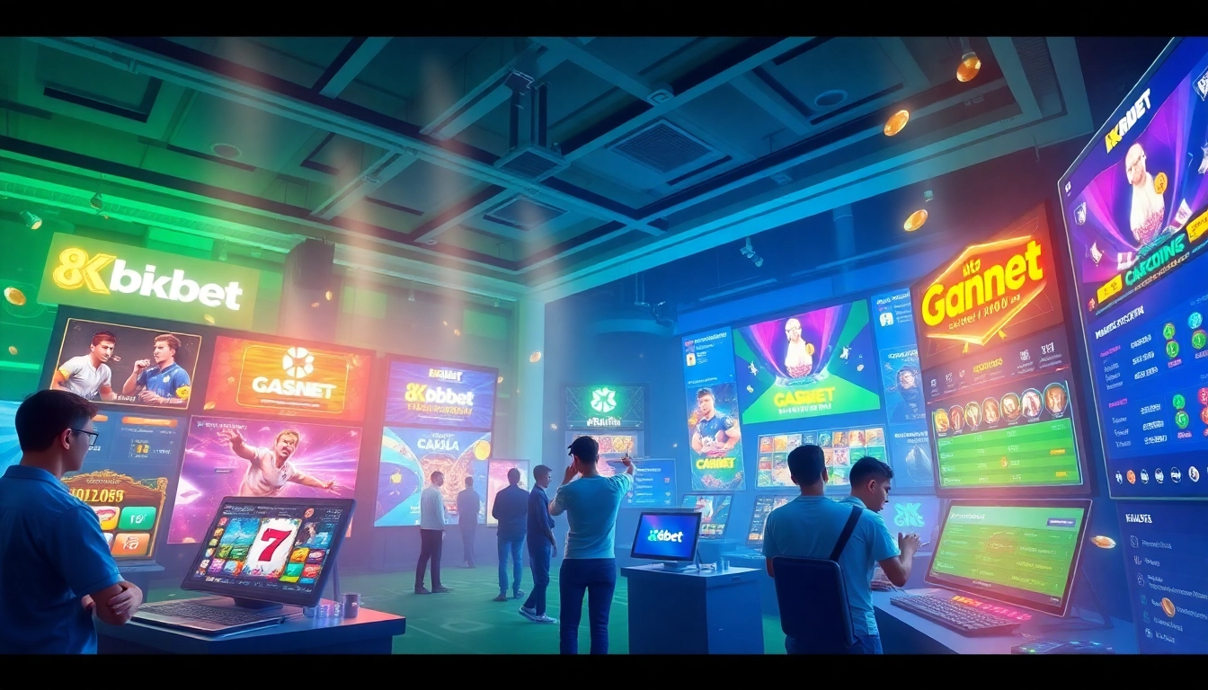 8Kbet online betting platform showcasing vibrant casino games and excited players.