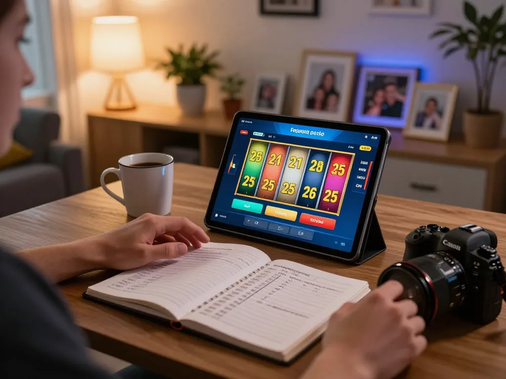 Engaging in a slot deposit 2rb game on a tablet, showcasing online gambling environment and strategies