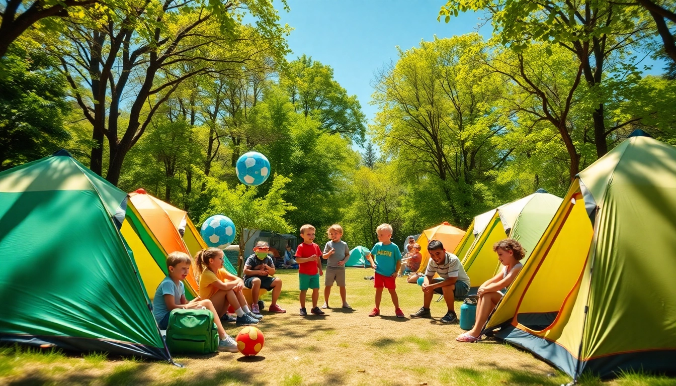 Children enjoying their first time at overnight camps in a lively outdoor campsite.