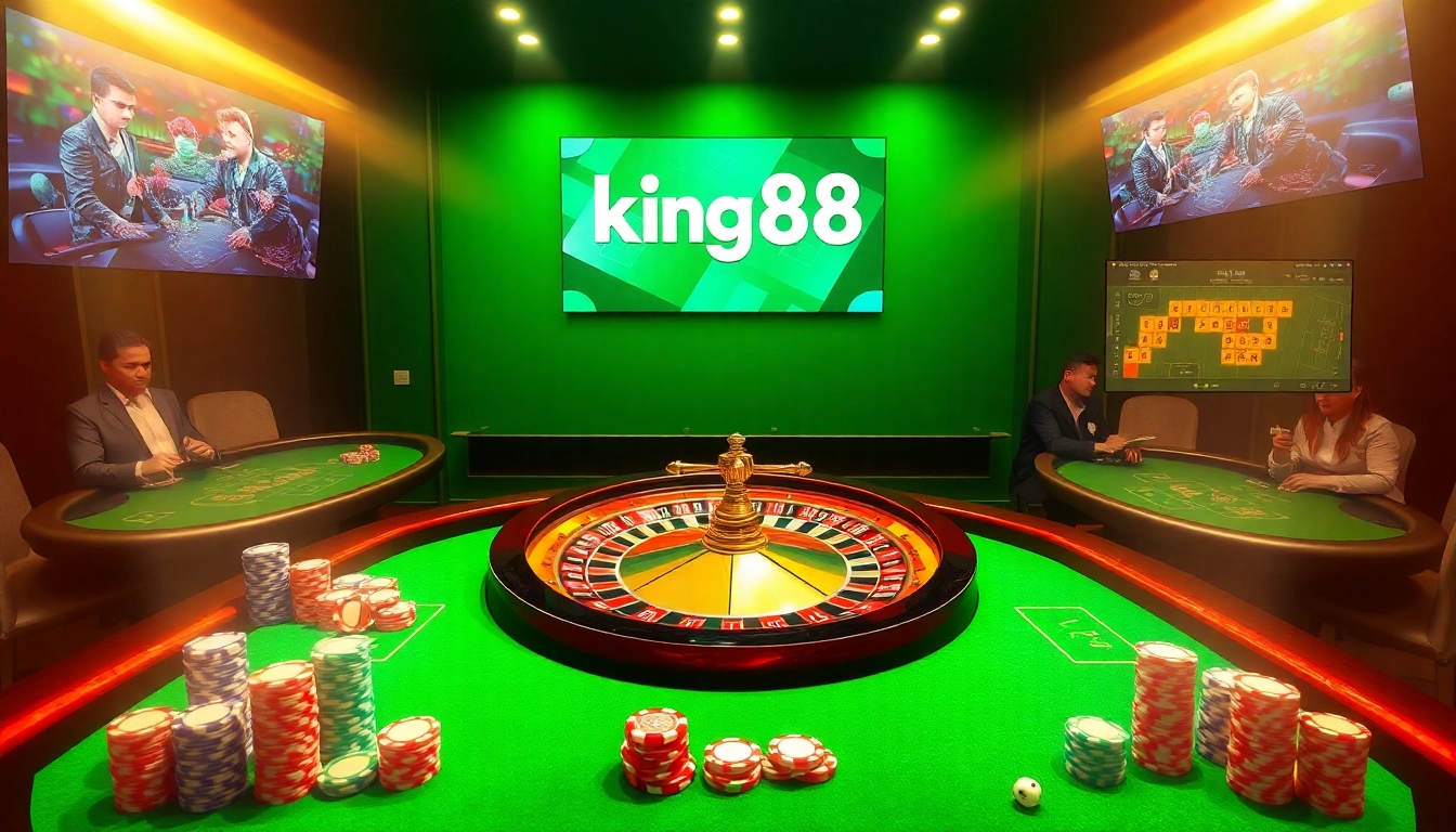 Experience the excitement of online gambling on trang chủ king88 with vibrant roulette and poker tables.