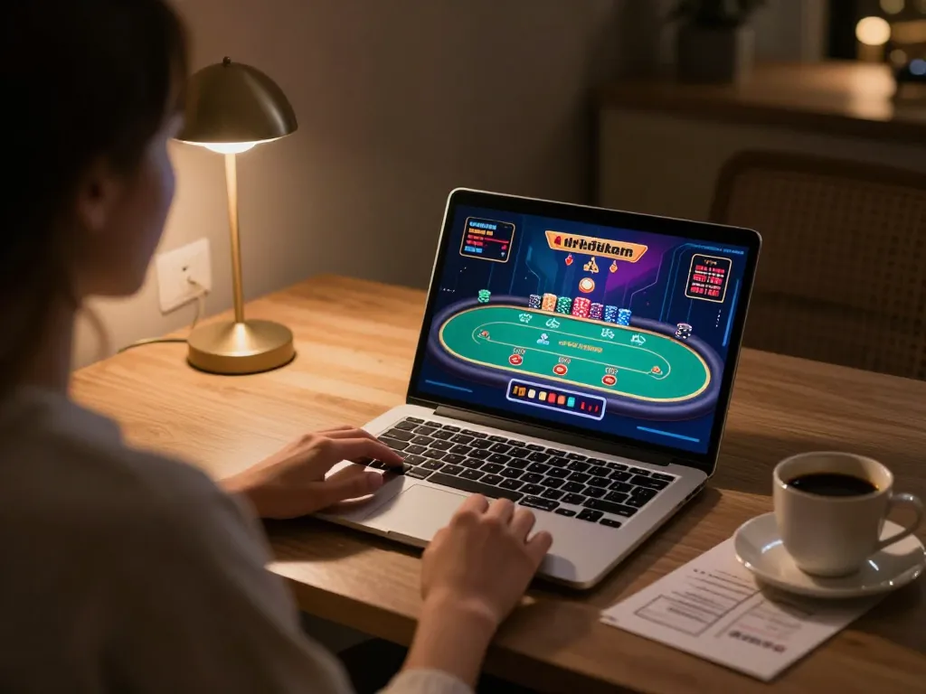 Engaging in a thrilling online poker game at vipwin, showcasing strategic gameplay and cozy ambiance.