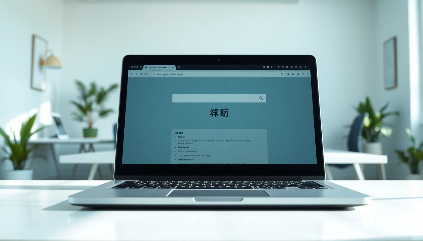 Experience the sleek interface of 搜狗浏览器官网 shown on a modern laptop in a vibrant office.