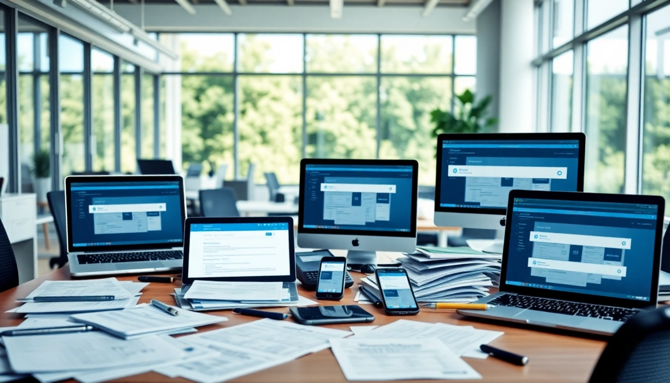 Enhance productivity with enterprise search software illustrated in a dynamic workspace.
