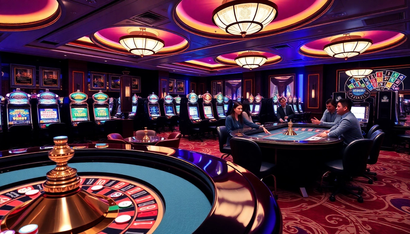 Engaged players at a vibrant casino table featuring nhà cái C168 poker chips and roulette wheels.