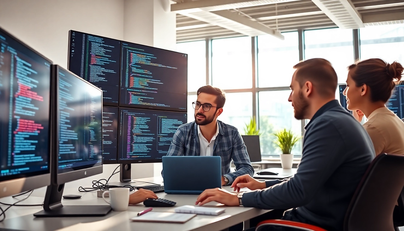 Hire .Net Full-stack developers working in a collaborative office setting with bright lighting.