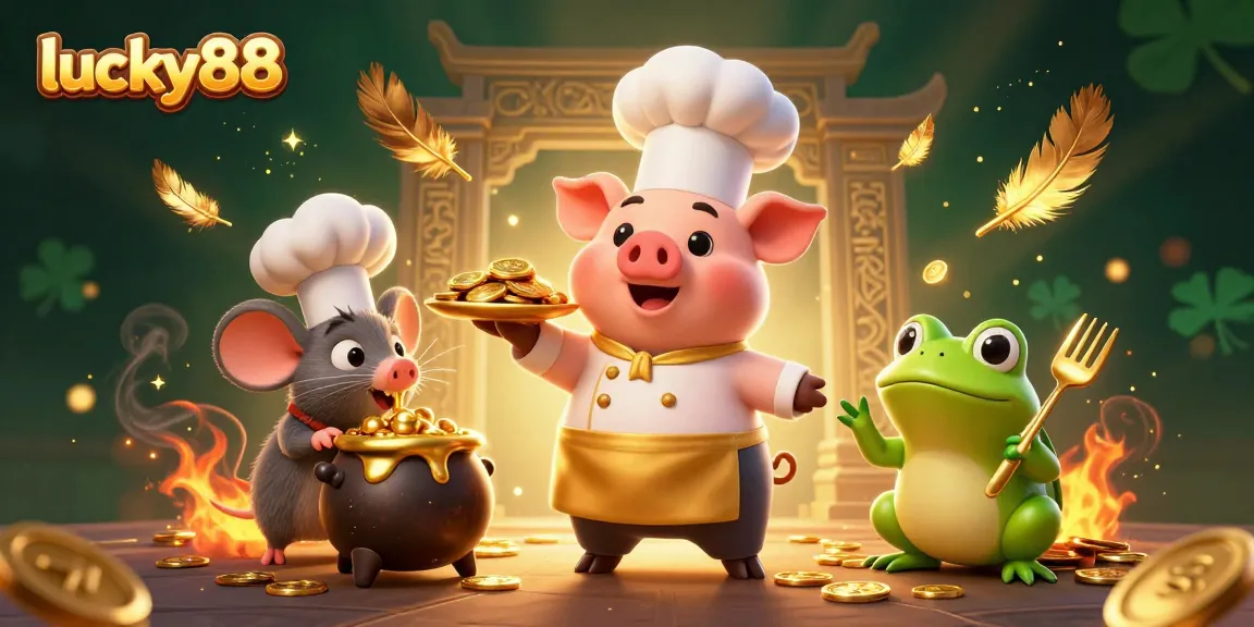 Experience the excitement of lucky88 with gold coins, vibrant characters, and dramatic casino elements.