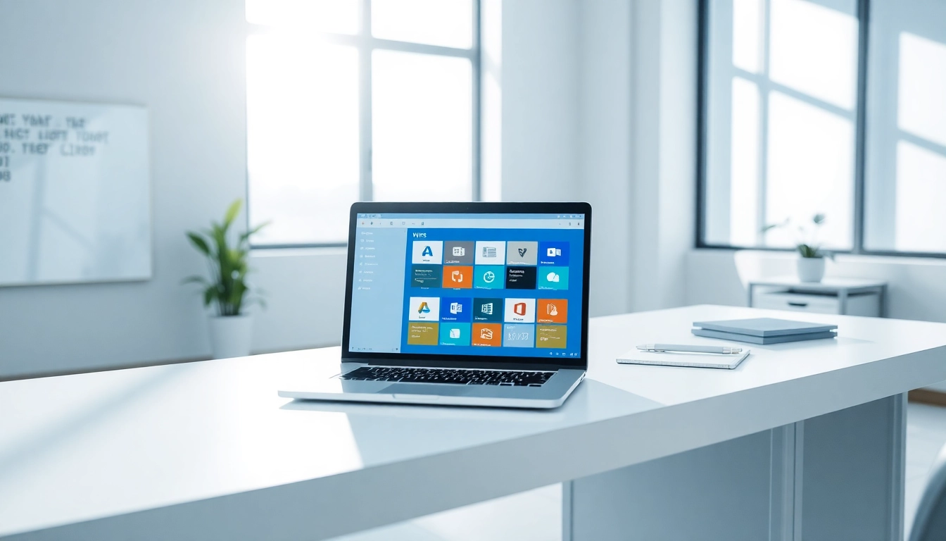 WPS办公 showcased on a laptop within a professional office setting.